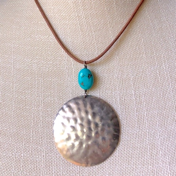 Silpada Jewelry - Silpada Vintage Hammered Sterling Silver Dic Turquoise Stone & Leather Necklace